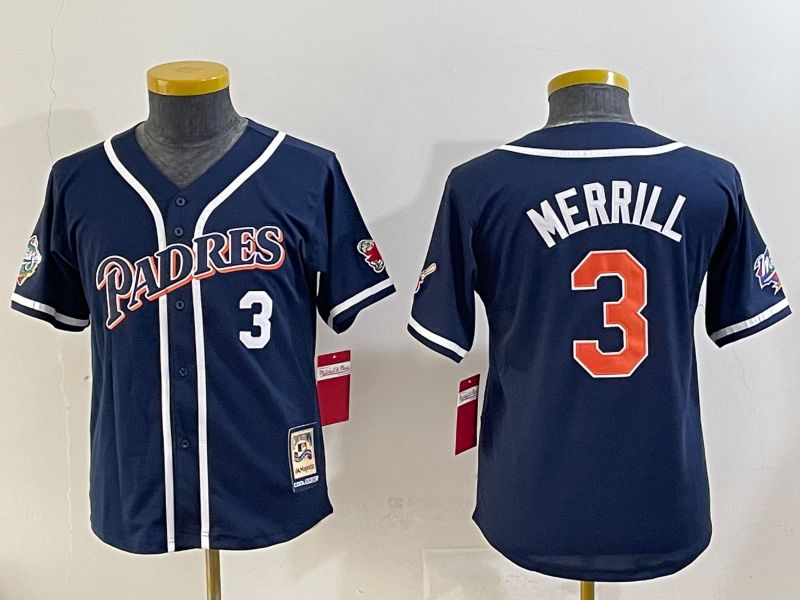 Youth 2025 San Diego Padres #3 Merrill Blue Throwback Game Nike MLB Jersey style 3->youth mlb jersey->Youth Jersey